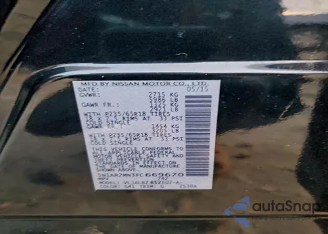 2015 Nissan Pathfinder S z USA, uszkodzony, nr VIN 5N1AR2MN3FC669670